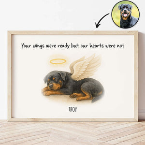 Custom Memorial Pet Angel Wings Drawing, Photo Personalized Poster, Sympathy Gift for Dog Cat Lovers