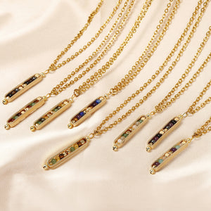 Small Stone Bead Pendant Card Necklace, Amethyst Collar Chain