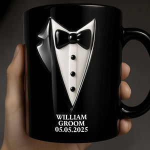 Elegant Groom Suit Bride Dress Design, Personalized Custom Coffee Mug, Gift For Couple