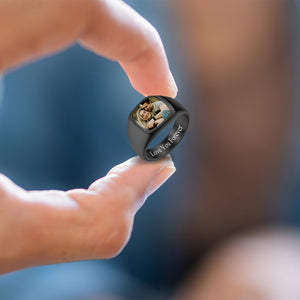 Love You Forever - Personalized Stained Glass Background Upload Photo Square Ring