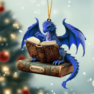Multicolor Dragon Reading Book Personalized Ornament