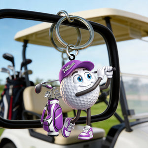 Golf Swing Motion Personalized Cute Golf Ball Mascot Keychain Gift For Golf Lovers
