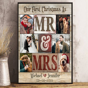 Our First Christmas - Gift For Newly Married Couple Christmas Wedding Personalized Canvas Poster