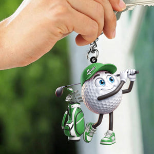 Golf Swing Motion Personalized Cute Golf Ball Mascot Keychain Gift For Golf Lovers