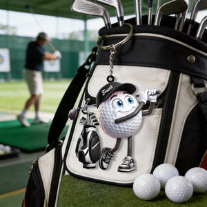 Golf Swing Motion Personalized Cute Golf Ball Mascot Keychain Gift For Golf Lovers