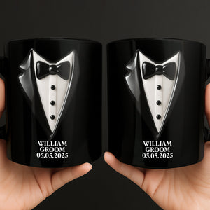 Elegant Groom Suit Bride Dress Design, Personalized Custom Coffee Mug, Gift For Couple