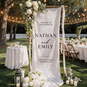 Personalized Wedding Welcome Sign β Custom Fabric Banner for Weddings, Bridal Showers & Special Events