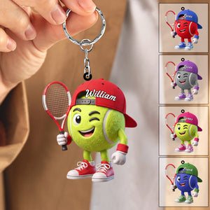 Flirty Wink Personalized Cute Tennis Ball Mascot Keychain Gift For Tennis Lovers