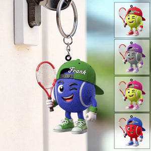 Flirty Wink Personalized Cute Tennis Ball Mascot Keychain Gift For Tennis Lovers