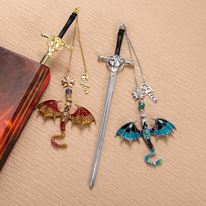 New Chapter Personalized Name Fantasy Dragon Sword Bookmark, Fourth Wing Dragon Bookmark