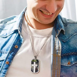 Personalized Memorial Necklace With Cross Pendant,Photo With Text Necklace