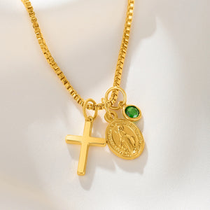Personalized Cross Necklace with Birthstone, Dainty Religious Jewelry