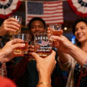 Personalized Family Name America 250th Anniversary Whiskey Glass