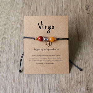Natural Stone Hand Woven Bracelet With Twelve Constellations Paper Card