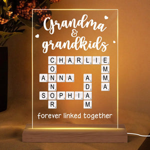 Grandma Grandpa & Grandkids Forever Linked Together Crossword Puzzle Personalized Acrylic Plaque With LED Night Light