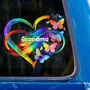 Personalized Grandma Mom Heart butterfly Rainbow Decal