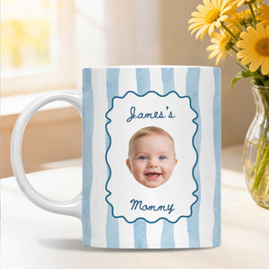 A Tiny Face, A Lifetime Of Love - Personalized Mug, Gift For Mom, Custom Photo Keepsake, Minimalist Pastel Color Stripe Design
