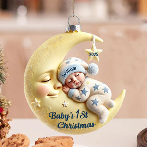 Baby On Moon First Christmas Keepsake Personalized Acrylic Ornament