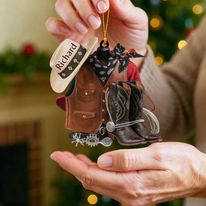 Cowboy Boots and Hat - Personalized Custom Name Ornament, Christmas Gift For Horse lover