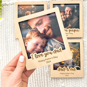 Best Dad Ever - Custom Text Wooden Photo Frame Fridge Magnet, Photo keepsake Fathers Day gift