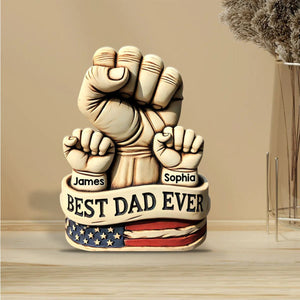 Dad And Kids Hands - Personalized Father Custom Shaped Acrylic Plaque, Gift For Dad Grandpa