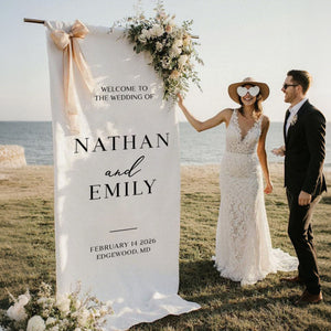 Personalized Wedding Welcome Sign β Custom Fabric Banner for Weddings, Bridal Showers & Special Events