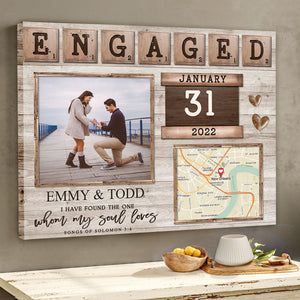 Custom Map - Personalized Canvas Poster Gift For Newly Engaged Couple
