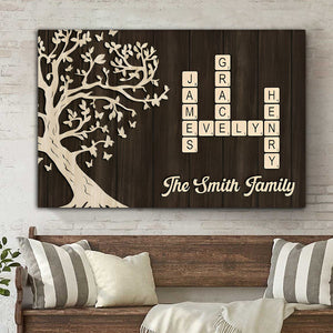 Custom Family Crossword Canvas Poster - Personalized Names & Tree