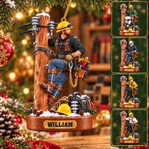 Personalized Lineman Ornament, Power Line Worker Christmas Gift