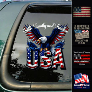 Personalized Faith, Family & Freedom America 250 Years Car Window Decal Sticker