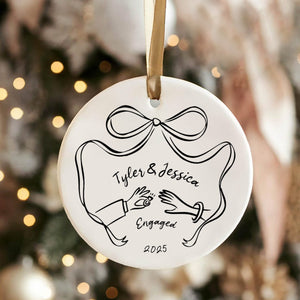 First Christmas Engaged Ceramic Ornament, Personalized Engagement Gift for Couples
