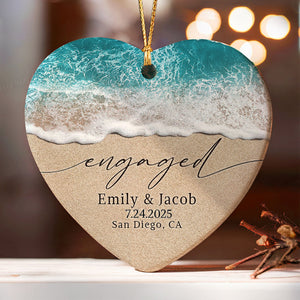 Custom Photo Beach Engaged Ornament,Personalized Engagement Gifts For Newly Engaged Couple