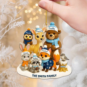 Woodland Family Personalized Acrylic Ornament, Christmas Decor