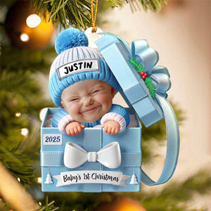 Baby First Christmas, Baby Reveals, Gift Box - Personalized Custom Shaped Acrylic Ornament