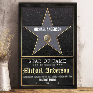Personalized Dad Star Award Canvas Poster, Custom Father’s Day Gift,Best Dad Ever Keepsake
