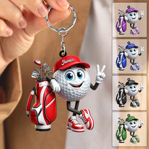 Victory Gesture Personalized Cute Golf Ball Mascot Keychain Gift For Golf Lovers