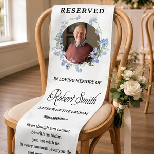 "Reserved For Our Guardian Angel" โ Custom Photo Wedding Chair Sign | Memorial Sympathy Gift For Brides & Grooms