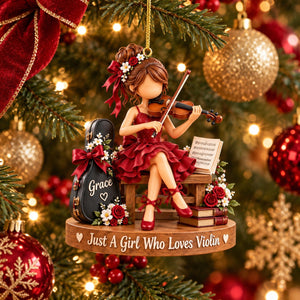 Just a Girl Who Loves Violin- Personalized Violin Girl Ornament, Custom Violinist Christmas Gift
