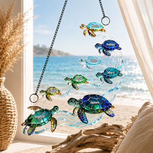 Personalized Sea Turtle Family Suncatcher – Summer Window Decoration