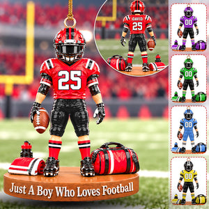 Just A Boy Who Loves Football – Personalized Christmas Ornament | Custom Name, Jersey Number & Uniform Colors | Gift For Football Players