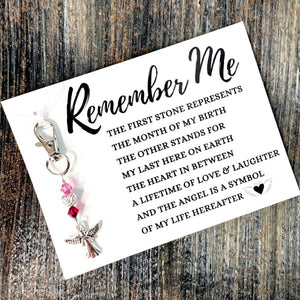 Personalized Remember Me Poem & Charm - Sympathy Gift, Loss, Memorial, Remembrance (Elegant Angel + Heaven’s Light Heart)