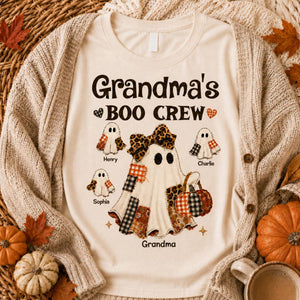 "Grandma's Fall Halloween" β Coquette Faux Patchwork Pattern Shirt | Personalized Gift For Grandma