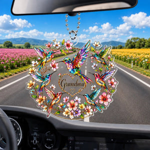 "Every Name Holds A Piece Of My Heart" β Personalized Acrylic Car Hanger | Hummingbird Grandma & Kids Family Gift