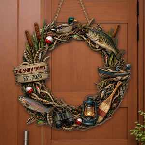 "Our Family Fishing" โ Personalized Wood Sign Wreath | Gift For Fishing Lovers & Outdoorsmen