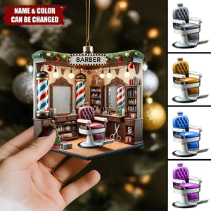 Personalized Custom Name Barber Ornament, Barber Shop Christmas Decoration