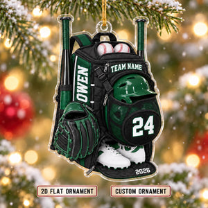 Personalized Baseball Gear Bag Christmas Ornament 2026 – Custom Name, Number & Team Acrylic Keepsake | Gift For Players & Coaches