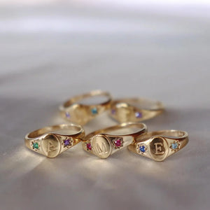 Personalized Birthstones Signet Initial Ring