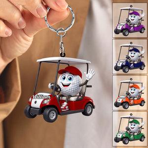 Golf Player On Golf Cart Keychain β Personalized Gift For Golf Lovers