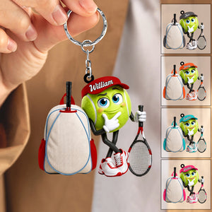 Tennis Racket & Tennis Backpack Design Keychain - Personalized Big‑Eye Tennis Ball Mascot Keychain