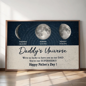 Daddy's Universe Moon Phases Father's Day Gift Personalized Poster Unique Father's Day